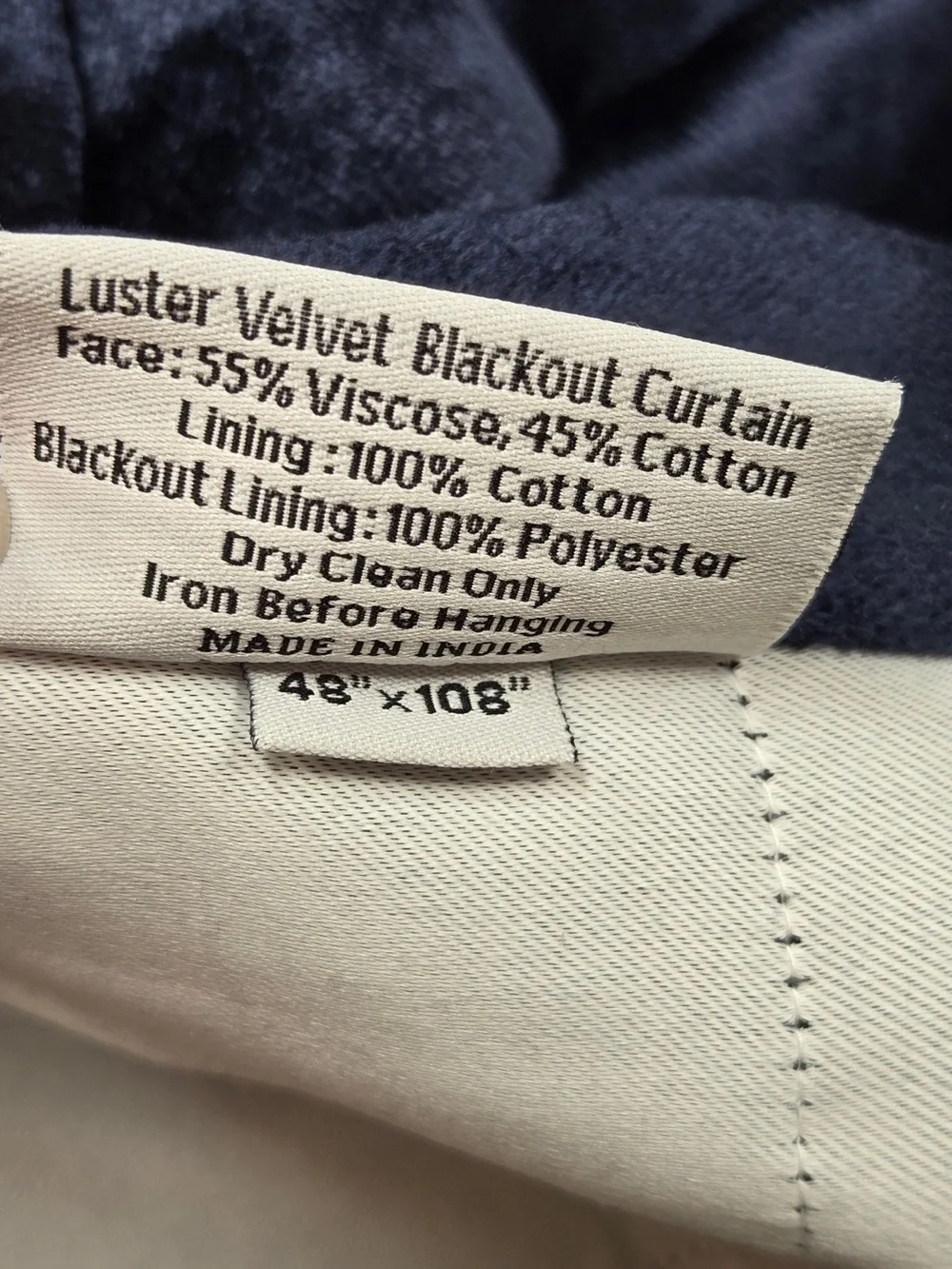 NWT QUINCE 1 48x108 Luster Velvet True Blackout Curtain Navy 9348